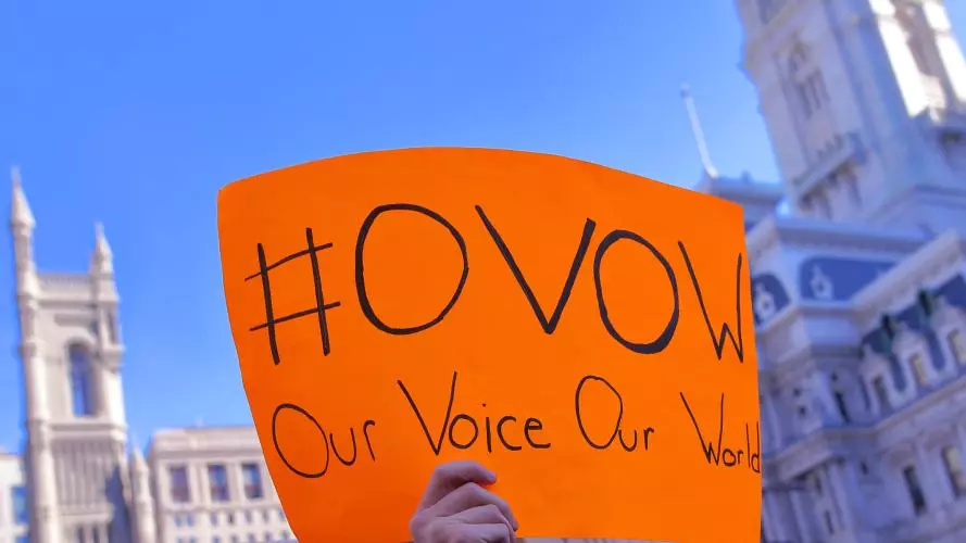 Our Voice Our Work sign